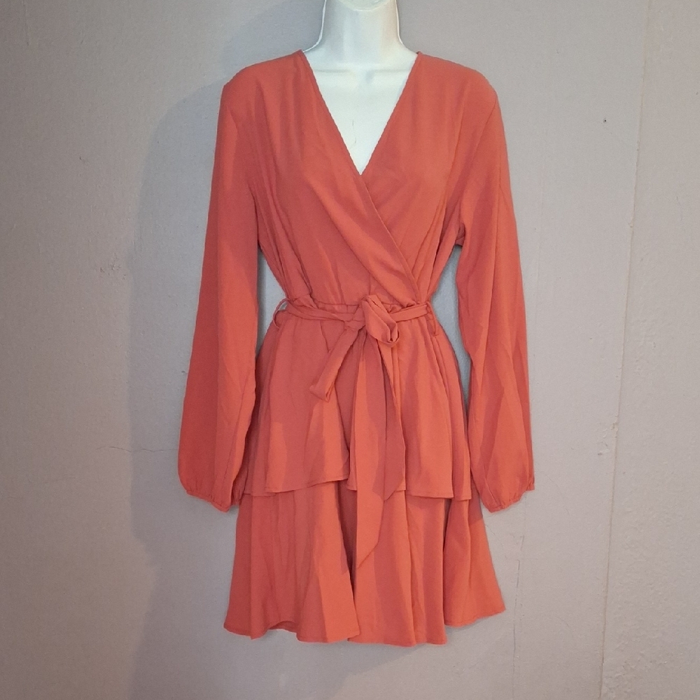 Elegant Coral Wrap Dress